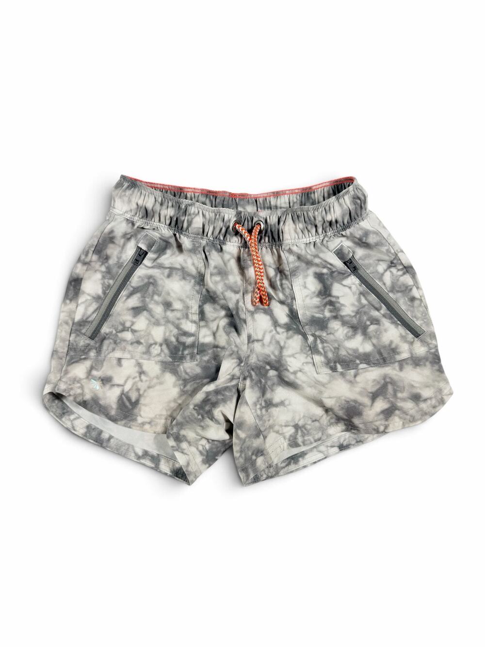 Athleta Girl All Play 3” Shorts Gray Tie Dye Zip Pockets size 8-10 medium
